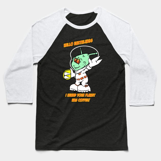 Hello Earthlings Baseball T-Shirt by eguizzetti